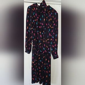 Vintage,80's Henry Lee Pleated Dress With Matching Belt & Scarf Neck Tie Size 12